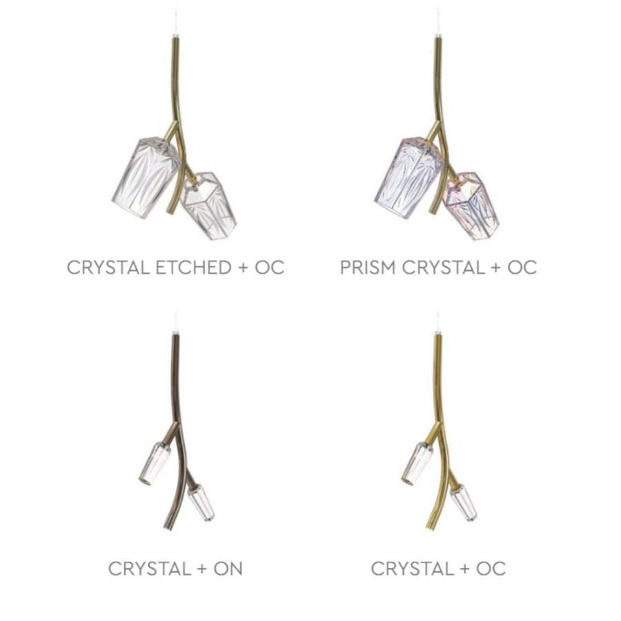 Set of four crystal and metal finishes on a white background