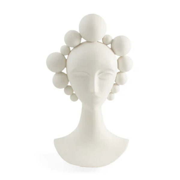 Front view of Jonathan Adler Camille Bust Sculpture in high-fired unglazed porcelain, featuring modern artistic detailing, available at Spacio India stores and online.