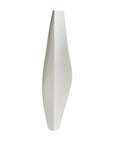 A minimalist, sculptural white vase with a tapered, organic silhouette, shown against a solid white background.