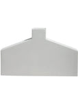 A minimalist white ceramic vase with a geometric, house-shaped design and a square top opening, shown against a plain white background.