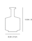A simple line drawing showing the outline and dimensions of a bottle-shaped product, with measurements labeled 13.8 in / 35 cm tall and 8.
