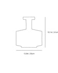 A simple line drawing of a bottle or container outline with dimension labels showing width 13.8 in / 35 cm and height 16.