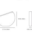 Black and white line drawing showing the dimensions of a planter pot, with a slanted oval shape labeled 21.7 in by 18.