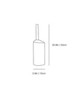 Minimal black line drawing of a bottle shape with dimension labels showing height as 20.9 in (53 cm) and width as 5.