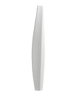 A modern, minimalist white vase with a sculptural, curved vertical design, shown against a solid white background.