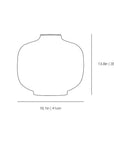 A simple line drawing of a rounded vase shape with dimension labels showing a height of 13.8 in (35 cm) and a base width of 16.