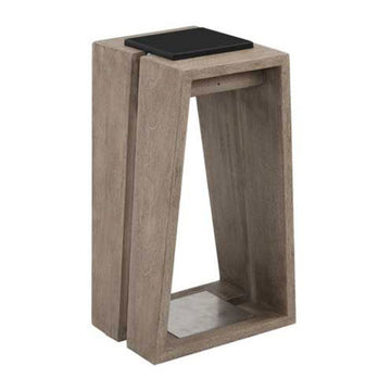 A wooden side table with a black top, perfect for creating a Scandinavian modernism outdoor oasis.

Product: Les Jardins LJ Solar Lantern SKAAL Tink120 Small 500L Duratek