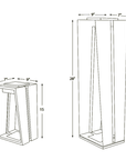 A drawing showing the dimensions of a LJ Solar Lantern SKAAL Tink120 Small 500L Duratek wooden cabinet inspired by Scandinavian modernism, by Les Jardins.