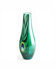 Side look of Maleras Crystal Peacock Green Limited Edition Vase on a white back ground for modern interiors available at Spacio India from Decor Accessories Collection of Vases.