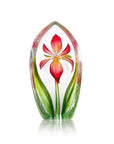 Maleras Crystal Sculpture Lily Limited Edition on a wooden surface in modern interior available at Spacio India from the Sculptures and Art Objects Collection.
