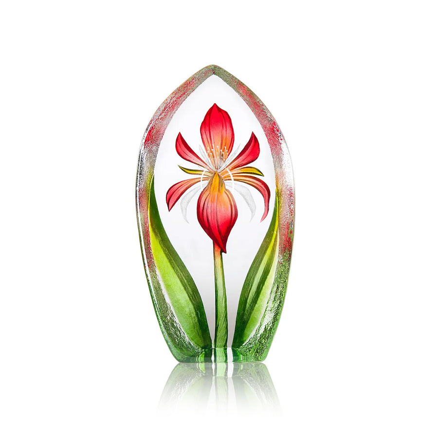 Maleras Crystal Sculpture Lily Limited Edition on a wooden surface in modern interior available at Spacio India from the Sculptures and Art Objects Collection.