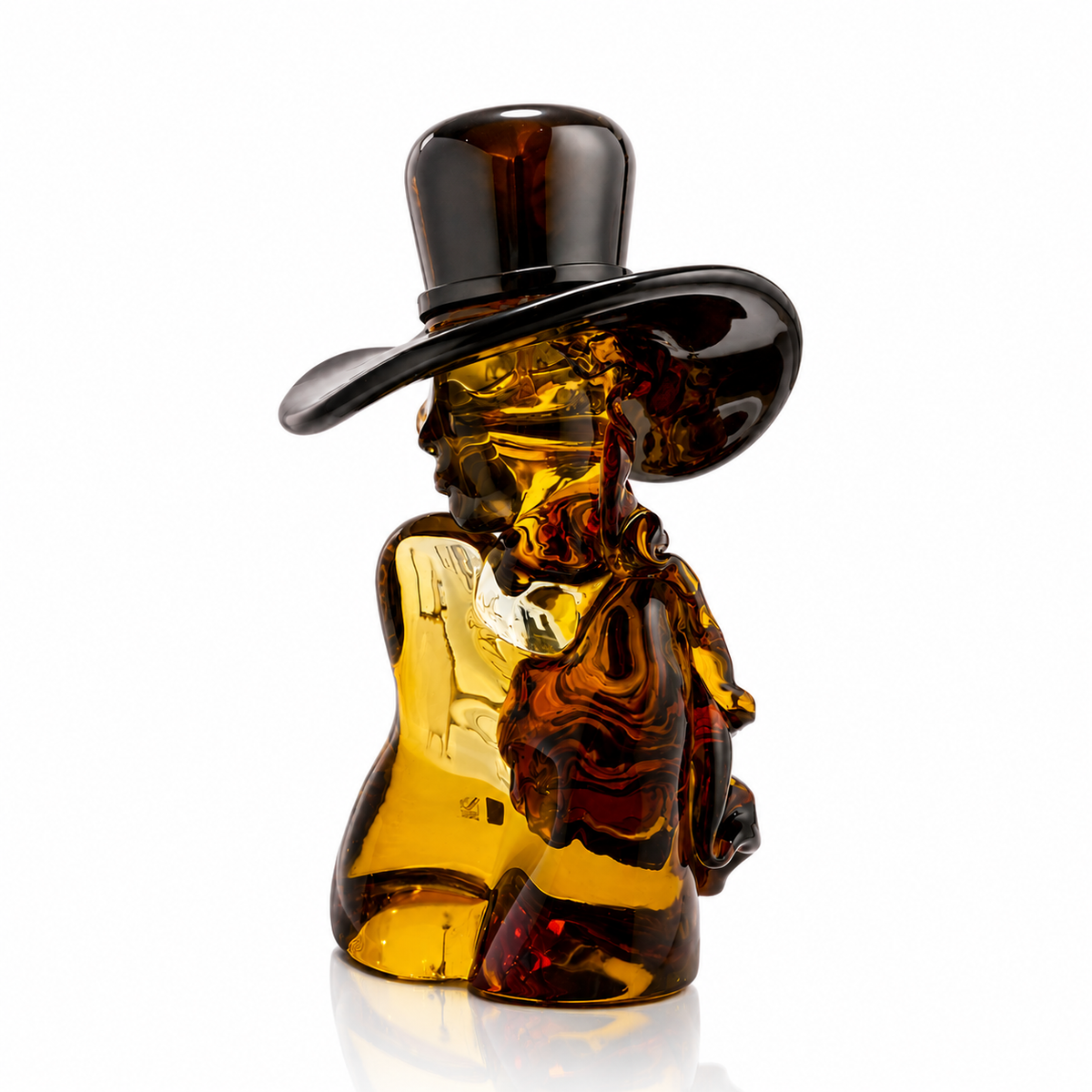 Woman with Hat in Amber Murano glass sculpture by Zanetti on a white background at Spacio in Mumbai