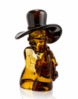 Woman with Hat in Amber Murano glass sculpture by Zanetti on a white background at Spacio in Mumbai