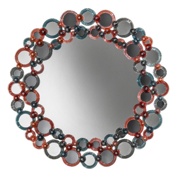 Round Murano decorative wall mirror with colourful circular frame on a white background