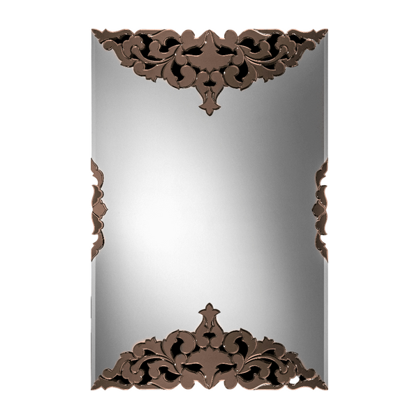 Decorative Murano French style mirror with intricate brown frame on a white background