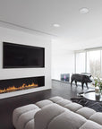 A modern living room with a Planika Bioethanol Fireplace Automatic 3 (FLA3) BEV Technology and TV.