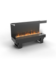 Modern artificial water vapour fireplace with 3 sides open on a white background available at Spacio retail stores in India. 
