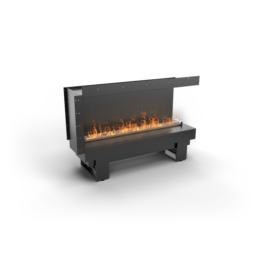 Modern artificial water vapour fireplace with right side open on a white background available at Spacio retail stores in India. 