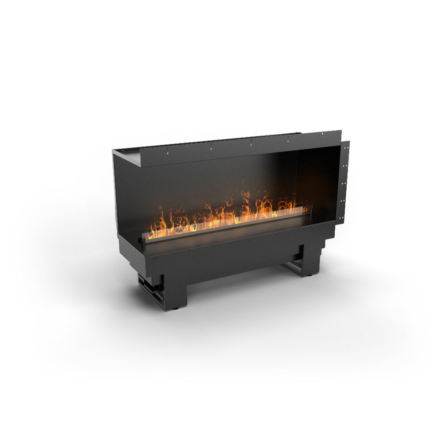 Modern artificial water vapour fireplace with left side open casing on a white background available at Spacio retail stores in India.
