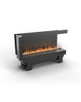 Modern artificial water vapour fireplace with right side open casing on a white background available at Spacio retail stores in India.