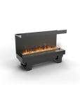 Modern artificial water vapour fireplace with 3 side open casing on a white background available at Spacio retail stores in India.