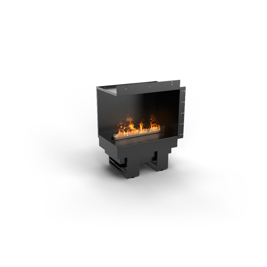 Modern artificial water vapour fireplace with left side open casing on a white background available at Spacio retail stores in India.