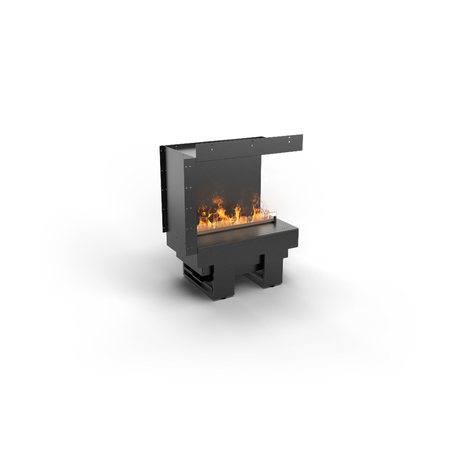 Modern artificial water vapour fireplace with right side open casing on a white background available at Spacio retail stores in India.