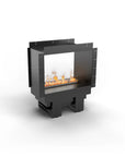 Modern artificial water vapour fireplace with see through casing on a white background available at Spacio retail stores in India.