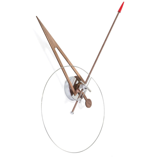 A minimalist Nomon wall clock with a modernist arrow in the middle.