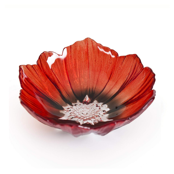 Maleras Crystal Poppy Red Black Bowl on a white back ground for modern interiors available at Spacio India from Decor Accessories and Tableware Collection of Decorative Bowls.