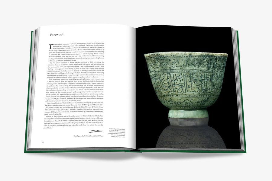 Foreword page. Beyond Extravagance coffee table book by Assouline, featuring the Al Thani Collection of Indian royal jewels and artefacts, spanning 400 years of history.