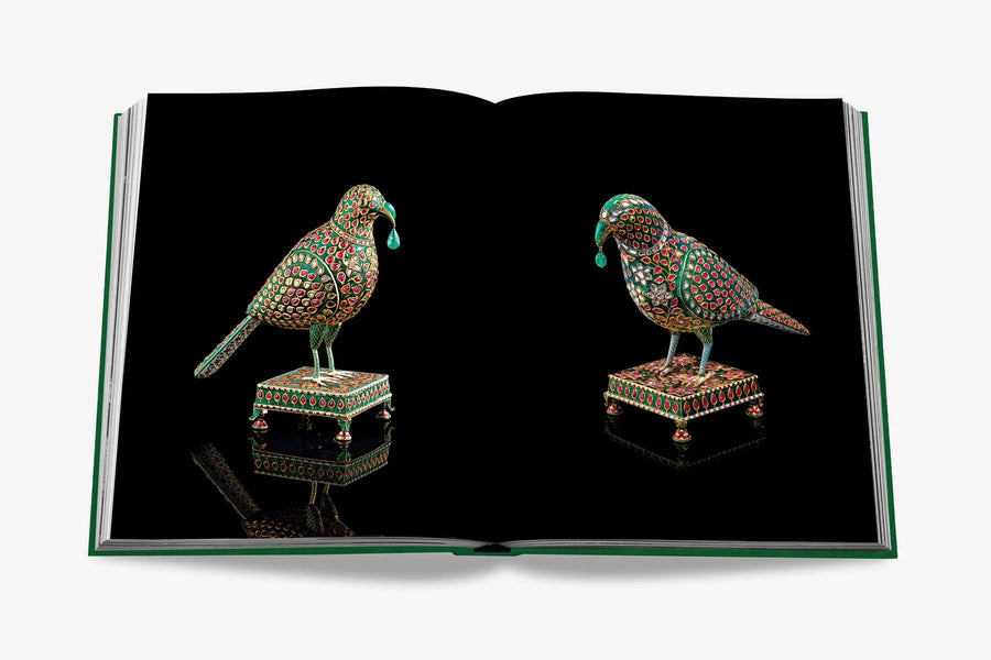 A bird jewel. Beyond Extravagance coffee table book by Assouline, featuring the Al Thani Collection of Indian royal jewels and artefacts, spanning 400 years of history.