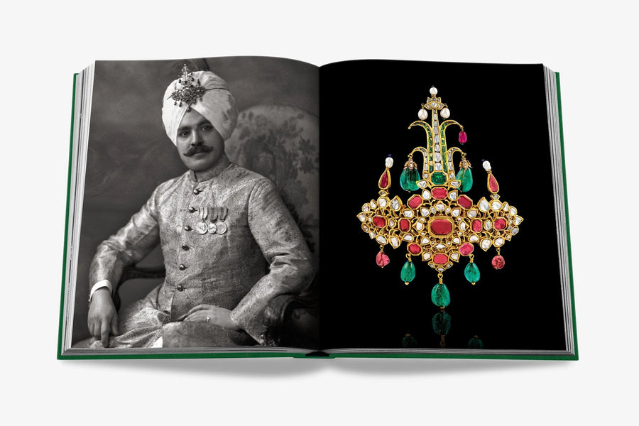 A Maharaj with turban jewel. Beyond Extravagance coffee table book by Assouline, featuring the Al Thani Collection of Indian royal jewels and artefacts, spanning 400 years of history.