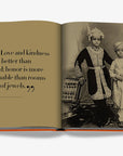 2 young Maharaj and text - Love and kindness are better than gold; honor is more valuable than rooms full of jewels. Beyond Extravagance coffee table book by Assouline, featuring the Al Thani Collection of Indian royal jewels and artefacts, spanning 400 years of history.