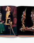 A young Maharaj portrait with a gilded sword and detailing of the sword cover. Beyond Extravagance coffee table book by Assouline, featuring the Al Thani Collection of Indian royal jewels and artefacts, spanning 400 years of history.