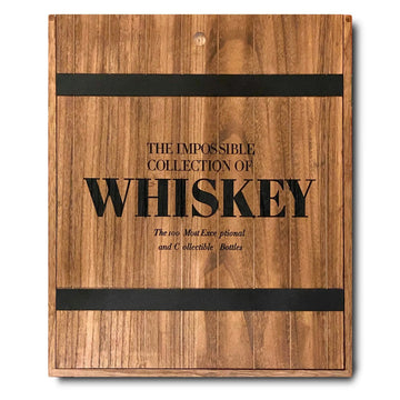 An Assouline Coffee Table Book The Impossible Collection of Whiskey engraved with on a oak wooden box