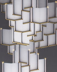 A Meystyle Lattice Systems LED Wall Paper with Swarovski Chandelier featuring many squares, offering ambient lighting and architectural elegance.